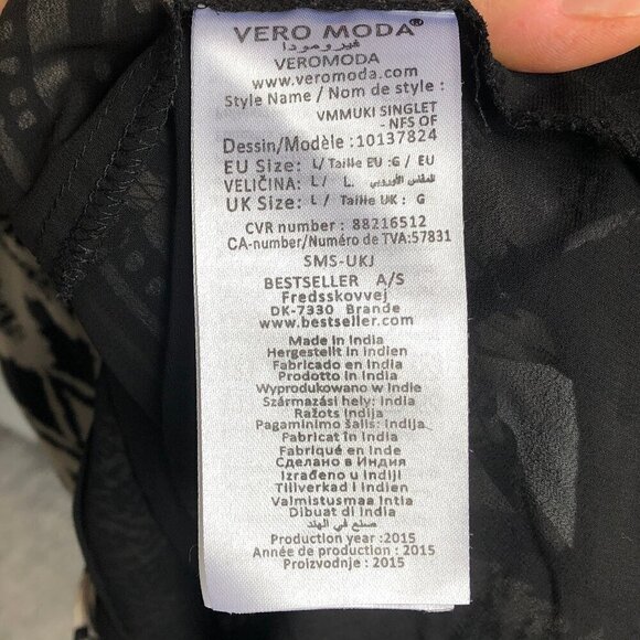 Vero Moda Sheer Camisole Criss Crossed Spagetti Strap Lined Black Beige Womens L - Picture 8 of 11